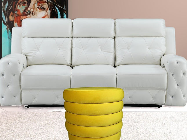 21" Yellow Velvet Tufted Round Cocktail Ottoman