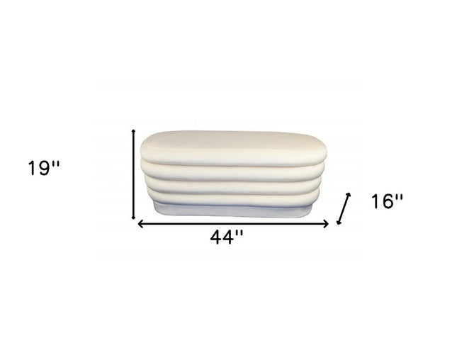 44" White Velvet Tufted Oval Ottoman