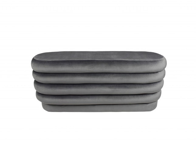 44" Gray Velvet Tufted Oval Ottoman