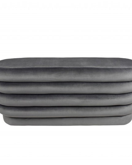 44" Gray Velvet Tufted Oval Ottoman