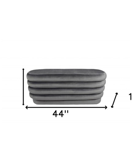 44" Gray Velvet Tufted Oval Ottoman