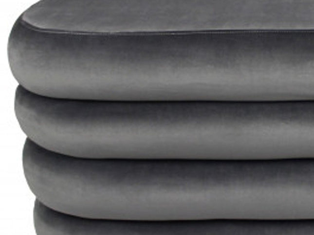 44" Gray Velvet Tufted Oval Ottoman