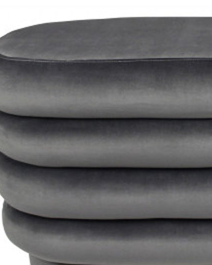 44" Gray Velvet Tufted Oval Ottoman