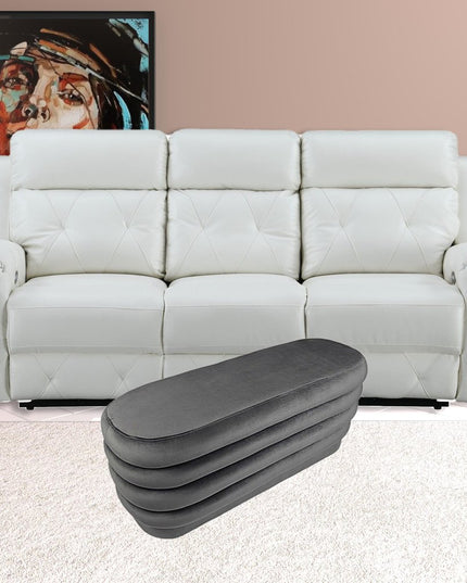44" Gray Velvet Tufted Oval Ottoman