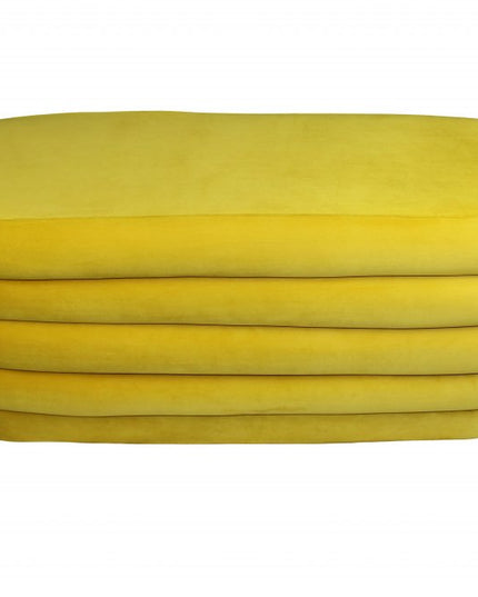 44" Yellow Velvet Tufted Oval Ottoman