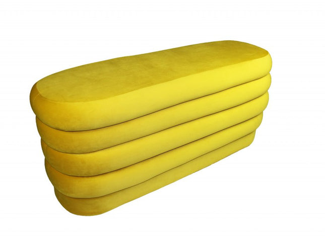 44" Yellow Velvet Tufted Oval Ottoman