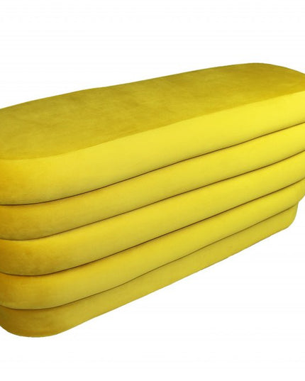 44" Yellow Velvet Tufted Oval Ottoman