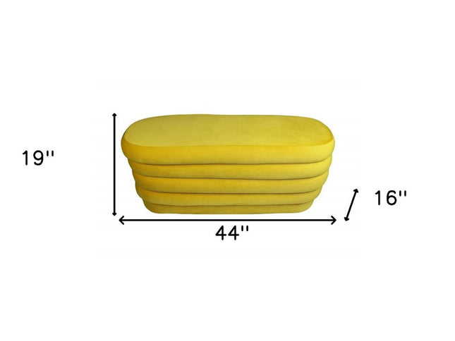 44" Yellow Velvet Tufted Oval Ottoman