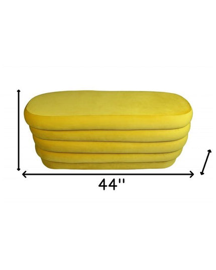 44" Yellow Velvet Tufted Oval Ottoman