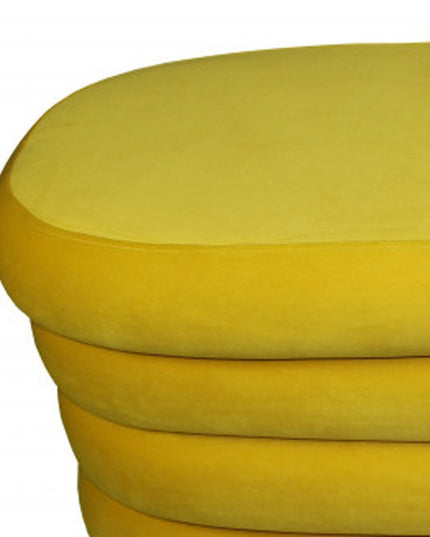 44" Yellow Velvet Tufted Oval Ottoman