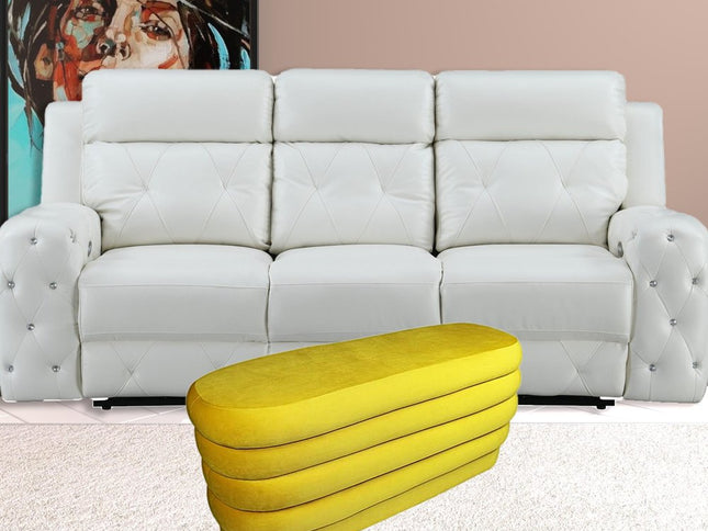 44" Yellow Velvet Tufted Oval Ottoman