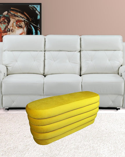 44" Yellow Velvet Tufted Oval Ottoman