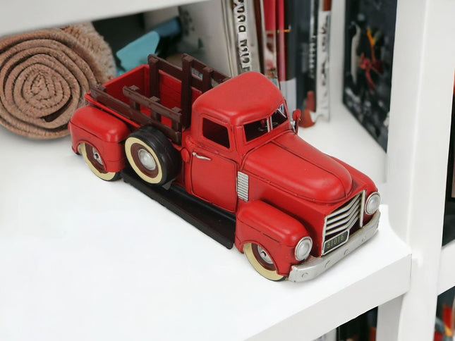 6" Red and Black Metal Hand Painted 1950's Red Truck Model Car