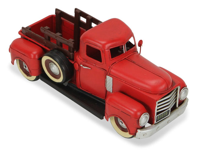 6" Red and Black Metal Hand Painted 1950's Red Truck Model Car