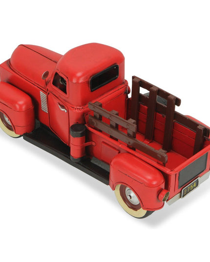 6" Red and Black Metal Hand Painted 1950's Red Truck Model Car