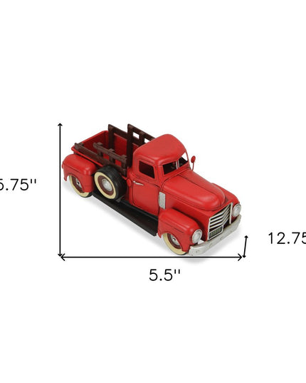 6" Red and Black Metal Hand Painted 1950's Red Truck Model Car