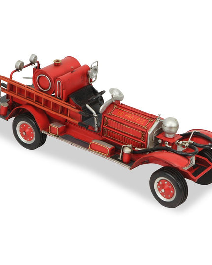 6" Red and Silver Metal Hand Painted 1920's Fire Truck Model Car