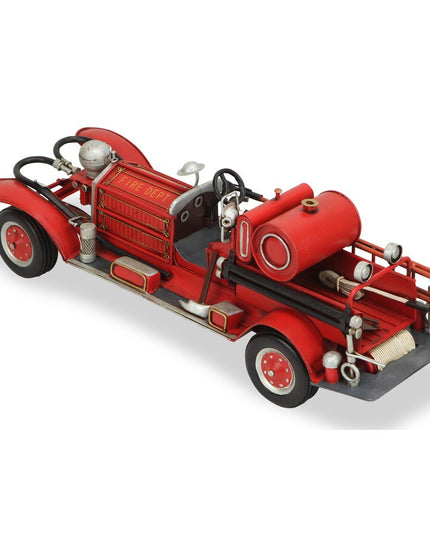 6" Red and Silver Metal Hand Painted 1920's Fire Truck Model Car