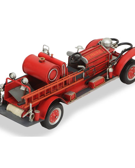 6" Red and Silver Metal Hand Painted 1920's Fire Truck Model Car