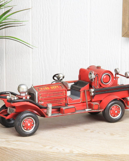 6" Red and Silver Metal Hand Painted 1920's Fire Truck Model Car