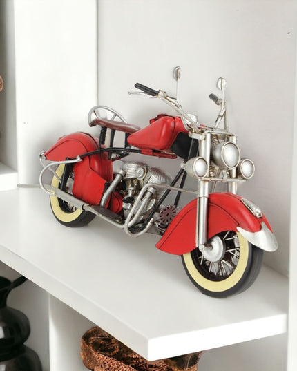 8" Red and Silver Metal Hand Painted Model Motorcycle Tabletop Sculpture