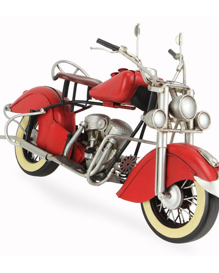 8" Red and Silver Metal Hand Painted Model Motorcycle Tabletop Sculpture