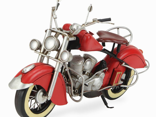 8" Red and Silver Metal Hand Painted Model Motorcycle Tabletop Sculpture
