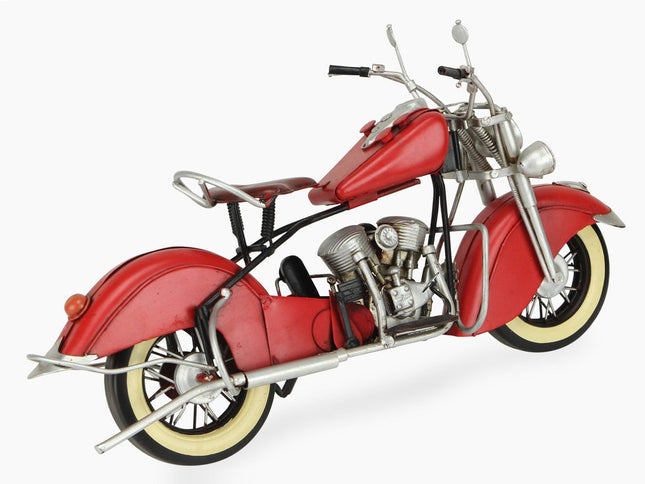 8" Red and Silver Metal Hand Painted Model Motorcycle Tabletop Sculpture