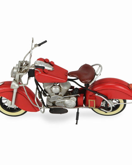 8" Red and Silver Metal Hand Painted Model Motorcycle Tabletop Sculpture