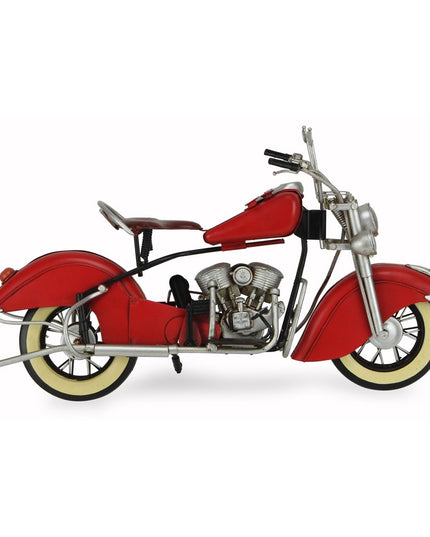8" Red and Silver Metal Hand Painted Model Motorcycle Tabletop Sculpture