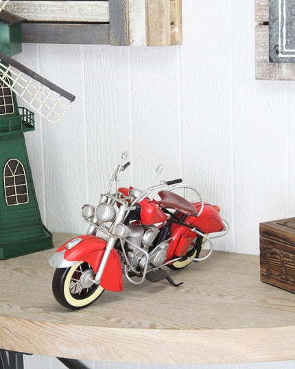 8" Red and Silver Metal Hand Painted Model Motorcycle Tabletop Sculpture