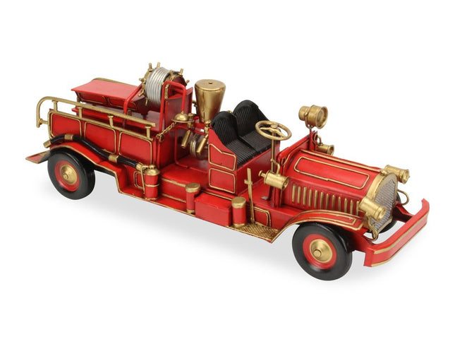 6" Red and Gold Metal Hand Painted Early 20th Century Red Fire Engine Model Car