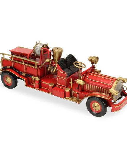 6" Red and Gold Metal Hand Painted Early 20th Century Red Fire Engine Model Car