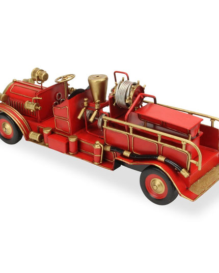 6" Red and Gold Metal Hand Painted Early 20th Century Red Fire Engine Model Car