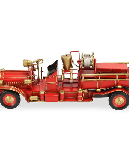 6" Red and Gold Metal Hand Painted Early 20th Century Red Fire Engine Model Car