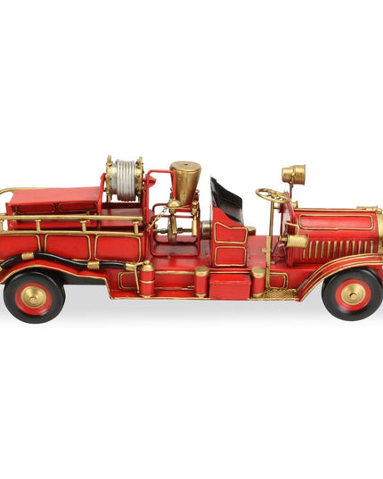 6" Red and Gold Metal Hand Painted Early 20th Century Red Fire Engine Model Car