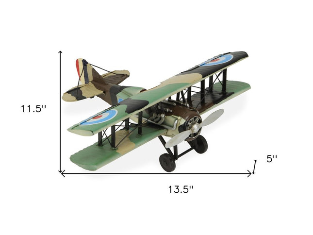 5" Green Metal Hand Painted 1918 Aviation Military Plane Model Airplane