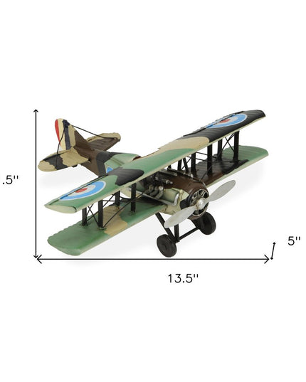 5" Green Metal Hand Painted 1918 Aviation Military Plane Model Airplane