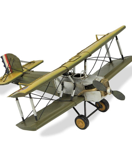 6" Yellow and Green Metal Hand Painted Model Airplane Tabletop Sculpture