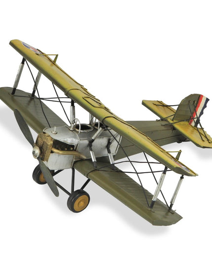 6" Yellow and Green Metal Hand Painted Model Airplane Tabletop Sculpture