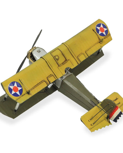 6" Yellow and Green Metal Hand Painted Model Airplane Tabletop Sculpture