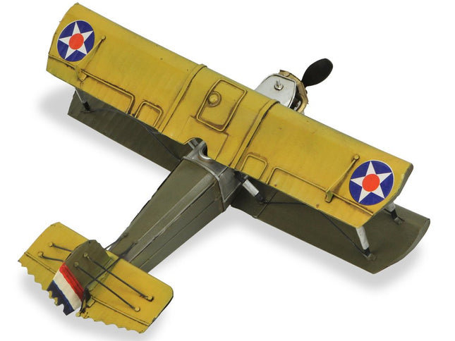 6" Yellow and Green Metal Hand Painted Model Airplane Tabletop Sculpture