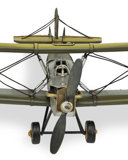 6" Yellow and Green Metal Hand Painted Model Airplane Tabletop Sculpture