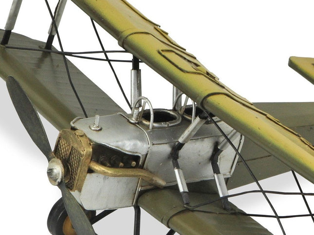 6" Yellow and Green Metal Hand Painted Model Airplane Tabletop Sculpture