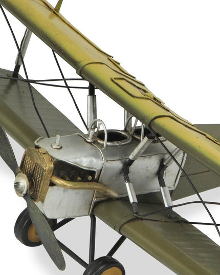 6" Yellow and Green Metal Hand Painted Model Airplane Tabletop Sculpture