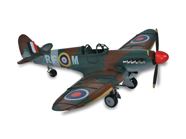 6" Green Metal Hand Painted 1940 Green and Brown Spit Fire Model Airplane