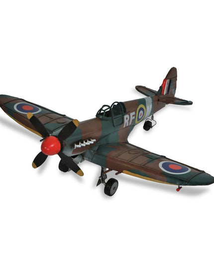 6" Green Metal Hand Painted 1940 Green and Brown Spit Fire Model Airplane