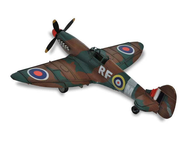 6" Green Metal Hand Painted 1940 Green and Brown Spit Fire Model Airplane