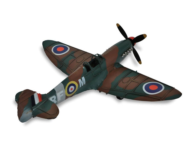 6" Green Metal Hand Painted 1940 Green and Brown Spit Fire Model Airplane