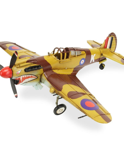 6" Yellow and Brown Metal Hand Painted 1941's P-40 Fighter Model Airplane